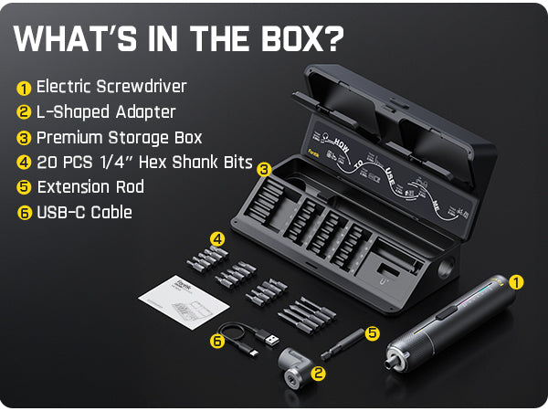 Fanttik S2 Pro 3.7V Electric Screwdriver, Cordless Screwdriver Set, 7 Torque Settings, 0.5 to 6N.m, 20 Magnetic Bits, 1/4''Hex Shank, with 90° Angle Adapter, for Furniture, Household Repairs