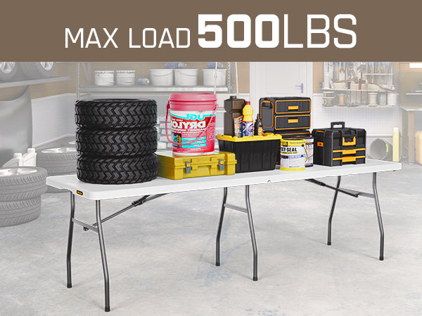 FanttikOutdoor X8 Pro 8ft Folding Table with Six Legs, 500 LBS Heavy Duty Plastic Fold-in-Half Table, Foldable Table w/Handle for Indoor Outdoor Party Wedding Office Camping Banquet