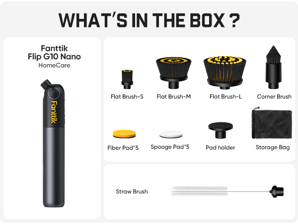 Fanttik Flip G10 Nano HomeCare Cordless Electric Spin Scrubber, 360° High-Torque Rotation, 2-Speed & 3-Angle, IPX7 Waterproof Cleaning Brush with 7 Brush Heads for Grout, Tiles, Sinks, Crevices