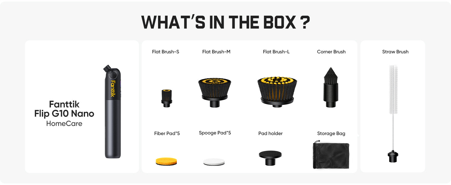 Fanttik Flip G10 Nano HomeCare Cordless Electric Spin Scrubber, 360° High-Torque Rotation, 2-Speed & 3-Angle, IPX7 Waterproof Cleaning Brush with 7 Brush Heads for Grout, Tiles, Sinks, Crevices