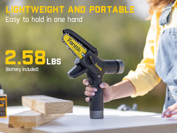 Fanttik TurboLite W10 APEX External Rotor Brushless Motor Mini Chainsaw Cordless with 3 Speed Adjustment, Type-C Fast Charging, LED Light for Tree Wood, Tools for Household and Garden