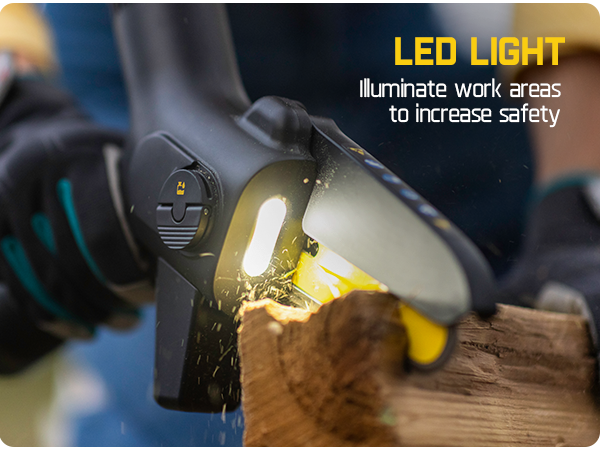 Fanttik TurboLite W10 APEX External Rotor Brushless Motor Mini Chainsaw Cordless with 3 Speed Adjustment, Type-C Fast Charging, LED Light for Tree Wood, Tools for Household and Garden