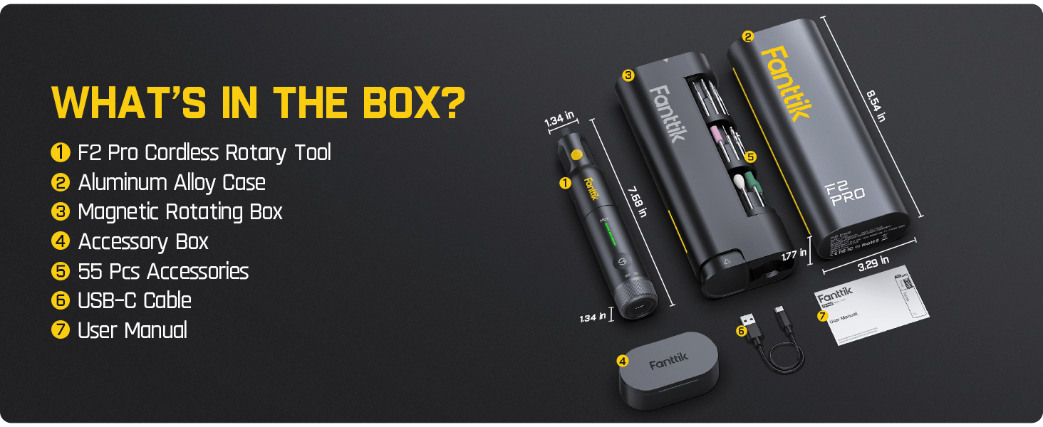 Fanttik F2 PRO Cordless Rotary Tool Kit 4V, Strong Magnetic Motor, Revostor Hub, 5 Variable Speed, 25000 RPM, 55 Accessories, for Sanding, Polishing, Drilling, Carving, Cutting DIY Crafts