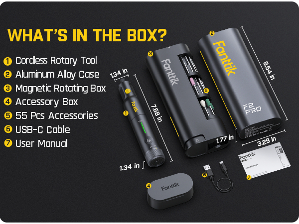 Fanttik F2 PRO Cordless Rotary Tool Kit 4V, Strong Magnetic Motor, Revostor Hub, 5 Variable Speed, 25000 RPM, 55 Accessories, for Sanding, Polishing, Drilling, Carving, Cutting DIY Crafts