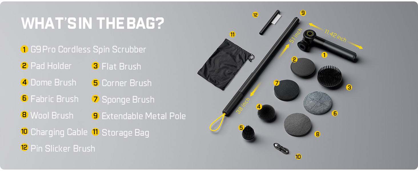 Fanttik G9 Pro Electric Scrubber, Dual-Speed (230/325 RPM) Rotary Cleaner with 6 Brush Heads, Adjustable Angle & Extendable Handle, IPX7 Waterproof, Type-C Charging for Bathroom, Tile, Grout