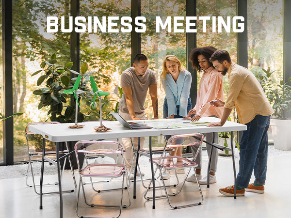 FanttikOutdoor X8 Pro 8ft Folding Table with Six Legs, 500 LBS Heavy Duty Plastic Fold-in-Half Table, Foldable Table w/Handle for Indoor Outdoor Party Wedding Office Camping Banquet