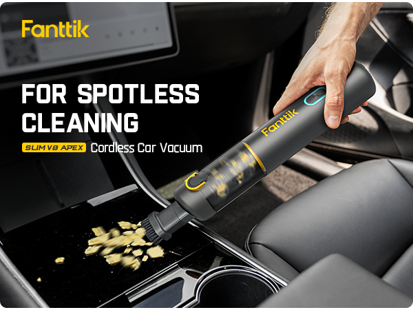 Fanttik Slim V8 Apex Car Vacuum, 19000PA High Power, 4 in 1 Portable Mini Vacuum, 2.5H Type-C Fast Charge, 40 Mins Runtime, RobustClean™ Handheld Vacuum for Car, Home, Keyboard Cleaning