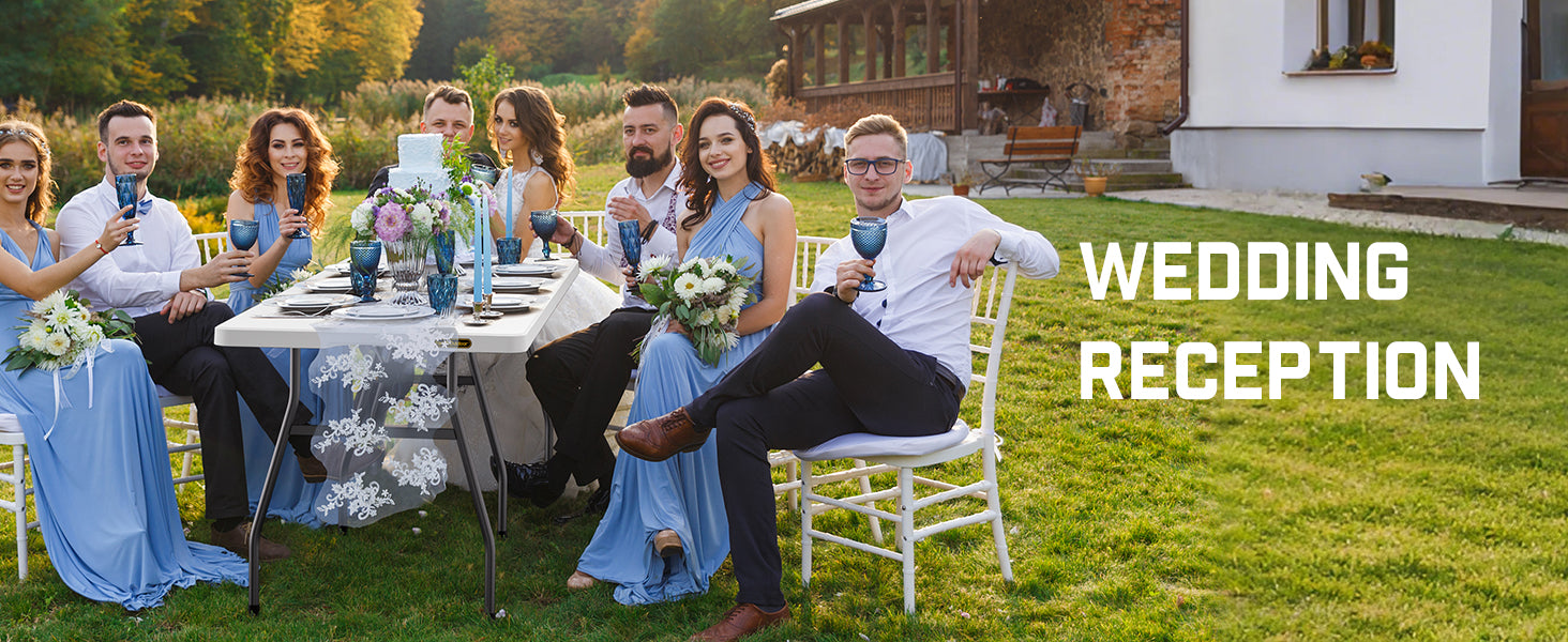 FanttikOutdoor X8 Pro 8ft Folding Table with Six Legs, 500 LBS Heavy Duty Plastic Fold-in-Half Table, Foldable Table w/Handle for Indoor Outdoor Party Wedding Office Camping Banquet