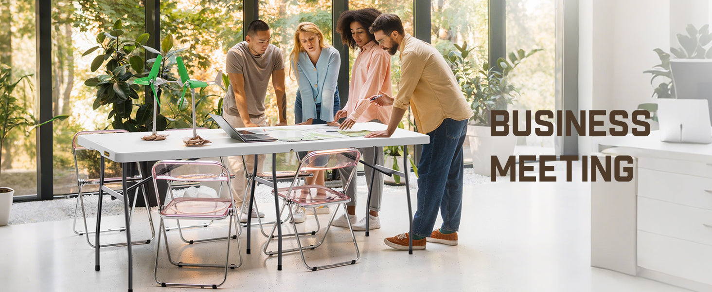 FanttikOutdoor X8 Pro 8ft Folding Table with Six Legs, 500 LBS Heavy Duty Plastic Fold-in-Half Table, Foldable Table w/Handle for Indoor Outdoor Party Wedding Office Camping Banquet