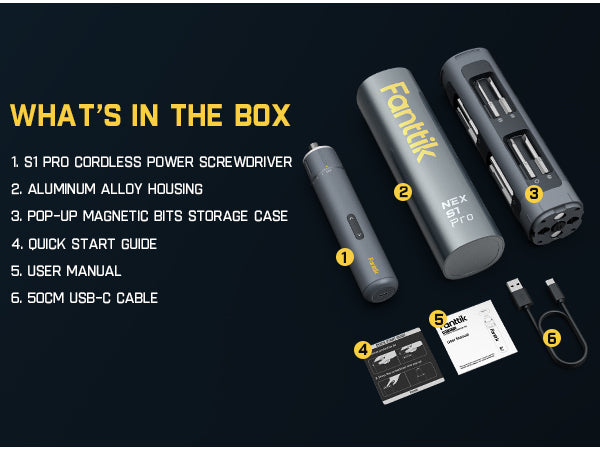 Fanttik NEX S1 Pro Cordless Power Screwdriver, Electric Screwdriver Set with 16 Bits