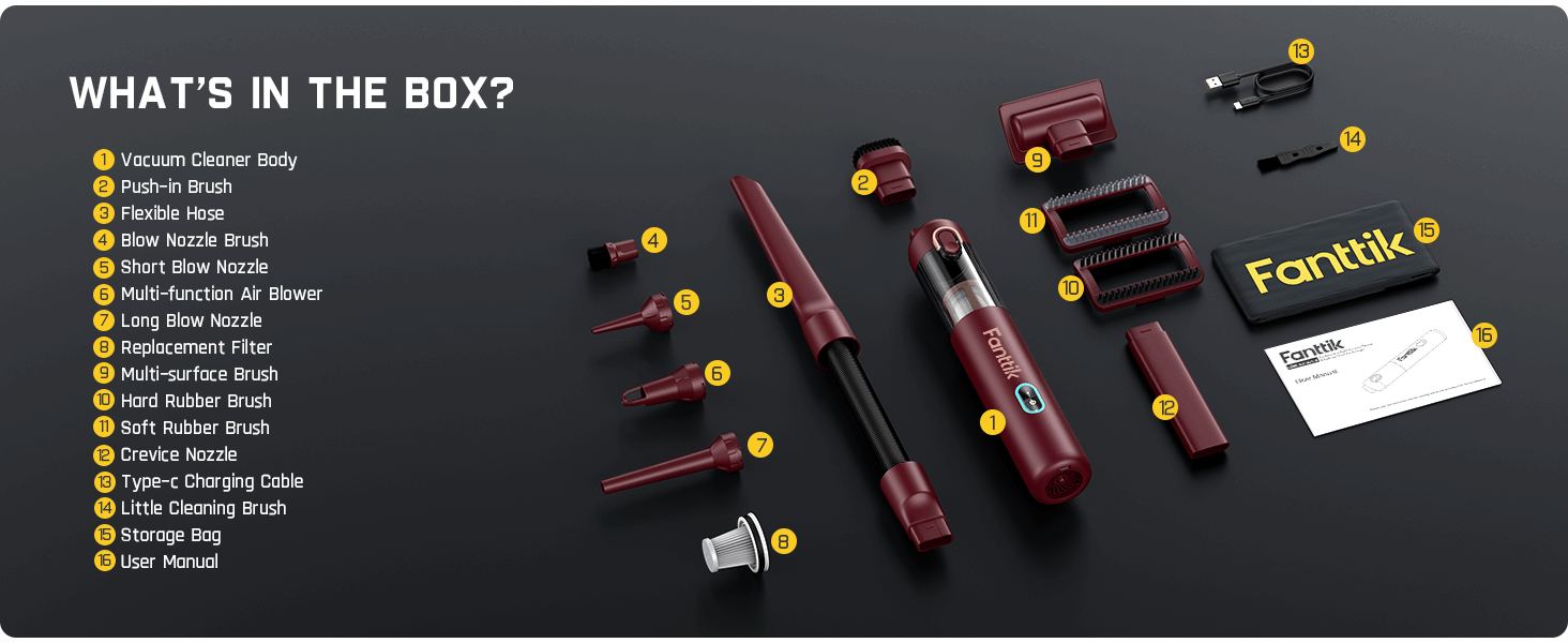 Fanttik Slim V8 Apex Car Vacuum, 4-in-1 Portable Mini Cordless Vacuum with 19000pa Suction Power, Type-C Charge, 2 Suction Modes, Handheld Vacuum for Car, Office Desk, Keyboards