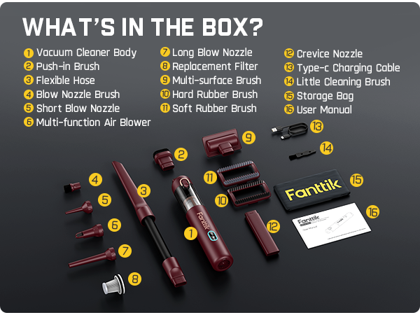 Fanttik Slim V8 Apex Car Vacuum, 4-in-1 Portable Mini Cordless Vacuum with 19000pa Suction Power, Type-C Charge, 2 Suction Modes, Handheld Vacuum for Car, Office Desk, Keyboards