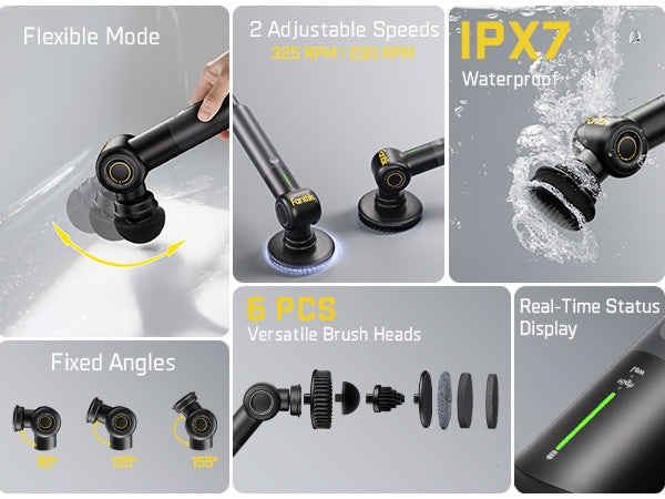 Fanttik G9 Pro Electric Scrubber, Dual-Speed (230/325 RPM) Rotary Cleaner with 6 Brush Heads, Adjustable Angle & Extendable Handle, IPX7 Waterproof, Type-C Charging for Bathroom, Tile, Grout