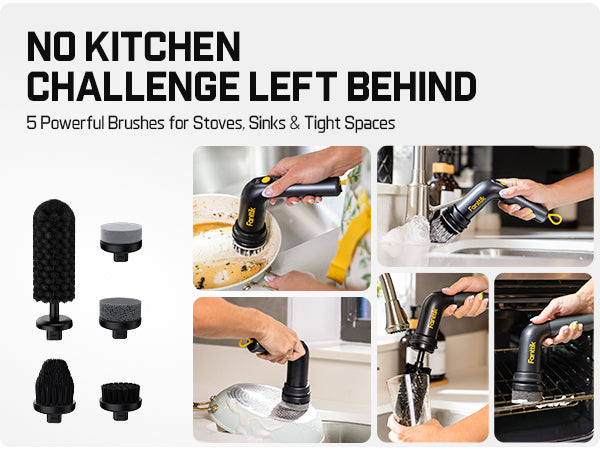 Fanttik G9 Handy Cordless MagnaStorm Electric Spin Scrubber, Dual-Speed Control with 5 Brush Heads, LED Display, IPX7 Waterproof, 2500mAh Battery with Type-C Charging, for Kitchen, Sink, Tile, Stove
