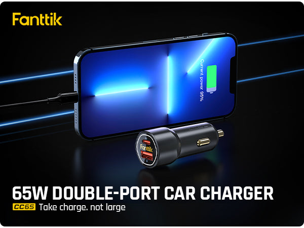 Fanttik 65W USB C Car Charger, Dual Port Fast Charging Car Adapter