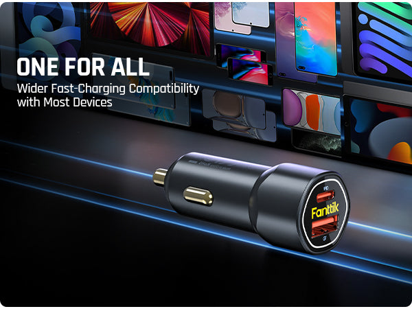 Fanttik 65W USB C Car Charger, Dual Port Fast Charging Car Adapter