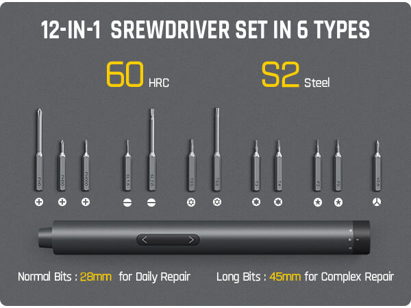 Fanttik NEX E1 Mini Electric Screwdriver, Precision Screwdriver Set with 12 Magnetic Bits