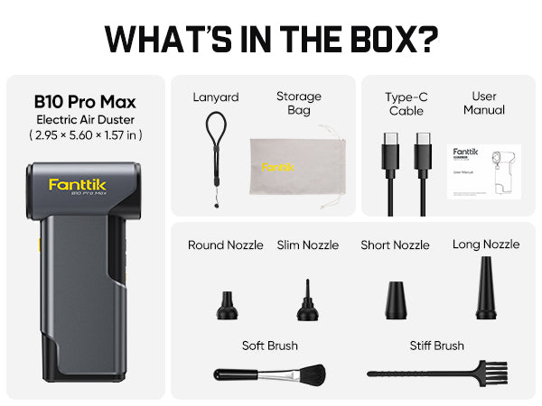 Fanttik B10 Pro Max Electric Air Duster, 130000RPM Brushless Motor, Compressed Air Duster, 6 Gears Adjustable, 28.8Wh Rechargeable Battery, Electric Duster for PC, Keyboard, Electronics and Workbench