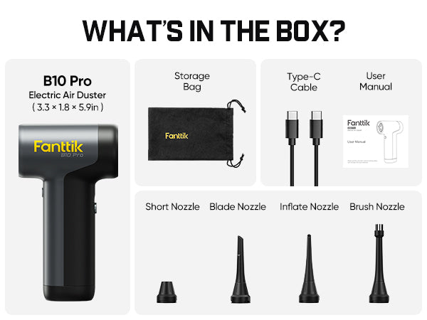 Fanttik B10 Pro Electric Air Duster, 110000RPM Brushless Motor, Compressed Air Duster, 3 Gears Adjustable, 17.76Wh Rechargeable Battery, Electric Duster for PC, Keyboard, Electronics and Workbench