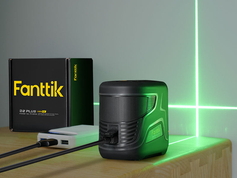 Fanttik D2 PLUS Cross Line Laser, Vertical Green Beam Spread Covers of 130°, DIY Self-leveling Mode, 2600mAh Built-in Rechargeable Battery, 100Ft Visibility, Pulse Mode, Class II (<1 mW max output)
