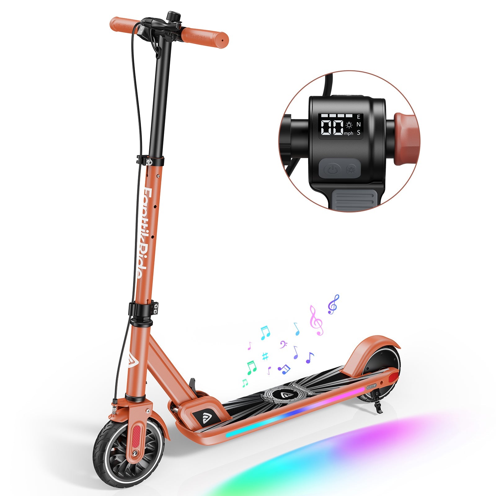 FanttikRide T9 Apex Electric Scooter for Kids 13+ 200W Motor, LED Colorful Lights with Bluetooth Music Speaker, 7/10/12 MPH Digital Display, Adjustable Height, Foldable E-Scooter for Teens