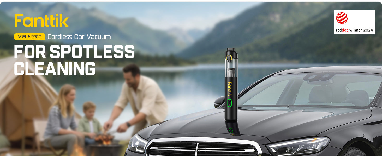 Fanttik V8 Mate Upgraded Cordless Car Vacuum, Portable Mini Vacuum with 13000pa Suction Power, 2 Suction Modes, Type-C Charge, Handheld Vacuum for Car, Small Tasks, Keyboards, Office Desk