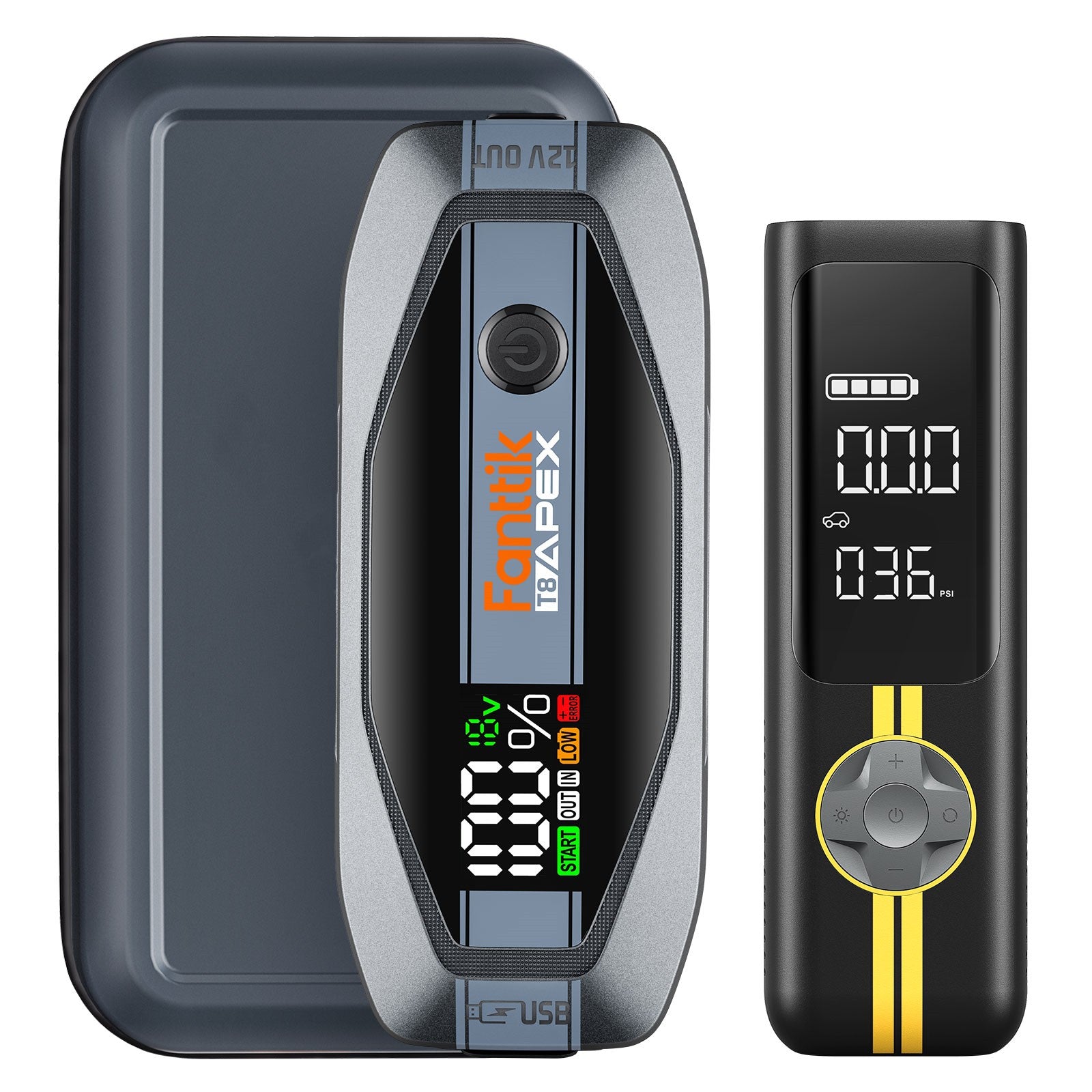 Fanttik T8 APEX Jump Starter Deluxe Package and X8 APEX Tire Inflator Yellow