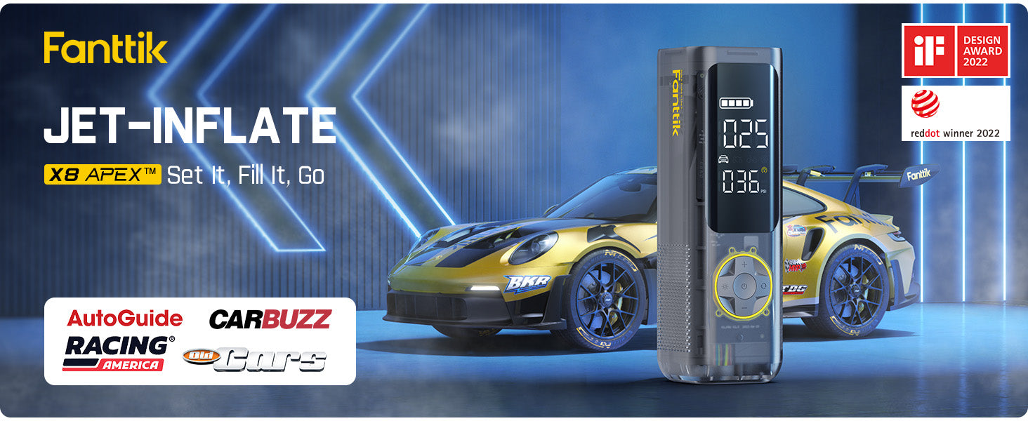 Fanttik X8 APEX Tire Inflator Portable Air Compressor, 1 Min Fast Inflation, 150PSI Cordless Tire Inflator with LED Dual Screen, Suitable for Car, Bike, Motorcycle, Up to 26.3″ Tires