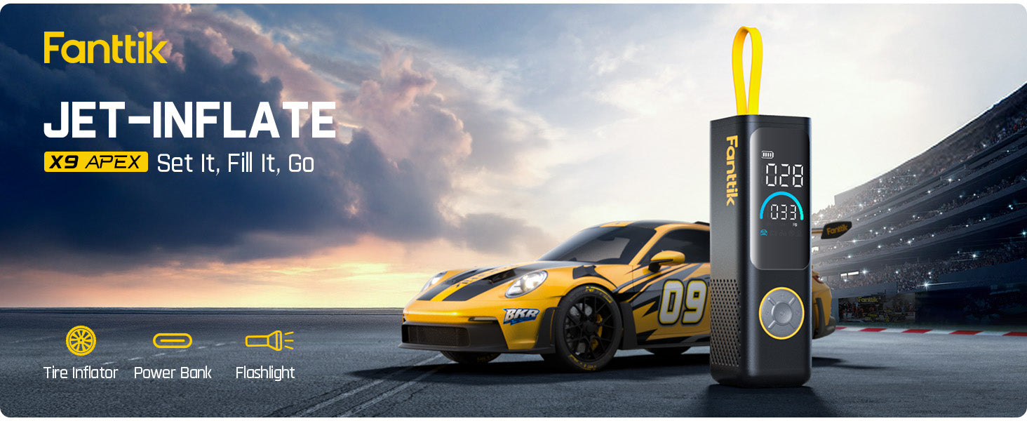 Fanttik X9 APEX Tire Inflator Portable Air Compressor for Car Tires, 35s Fast Inflation, 150PSI Cordless Tire Inflator with Light and Power Bank, Suitable for SUV, Sedan, Motorcycle, Bike, Ball