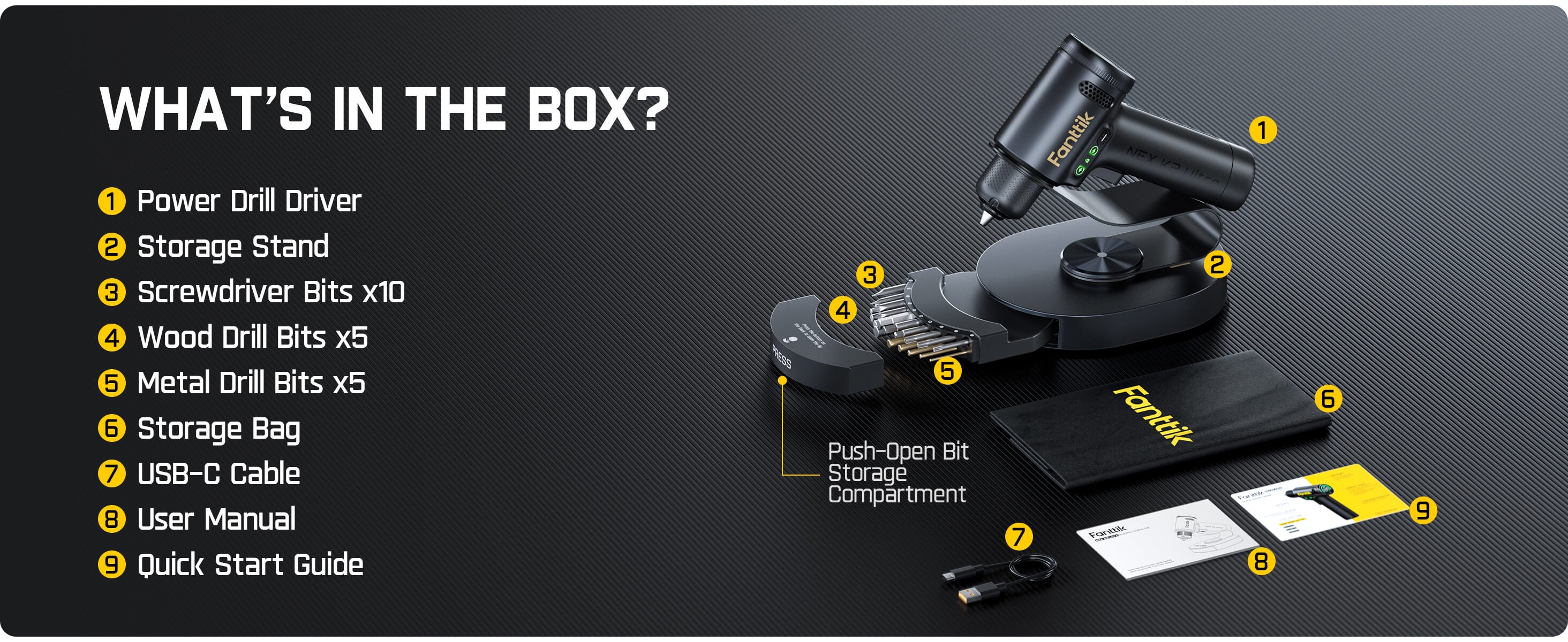 Fanttik K2 Ultra 7.4V Power Drill, Cordless Drill/Driver, 3/8'' Keyless Chuck, Max. 30 N.m, Max. 1250 RPM, TapSwitch Gear Change, 2.5AH Rechargeable Battery, Tool Kit for Home DIY Projects