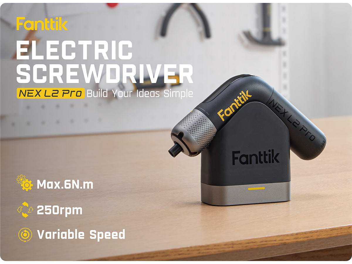 Fanttik L2 Pro 3.7V Electric Screwdriver, Cordless Screwdriver, 20 Bits, 1/4‘’Hex Chuck, Max 6N·m Torque, Digital Screen, Variable Speed, 2000mAh Rechargeable Battery, Tech Tool for DIY Eenthusiasts