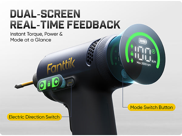 Fanttik REX K2 APEX Impact Driver, Brushless Impact Driver, 1/4'' Hex, Max. 100 N·m Torque, Max. 3000 RPM, 3000mAh Rechargeable Battery, Tool Kit for Cabinet Assembly, Woodworking DIY Projects