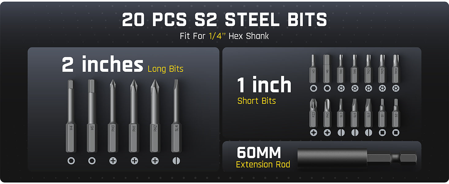 Fanttik L2 Pro 3.7V Electric Screwdriver, Cordless Screwdriver, 20 Bits, 1/4‘’Hex Chuck, Max 6N·m Torque, Digital Screen, Variable Speed, 2000mAh Rechargeable Battery, Tech Tool for DIY Eenthusiasts