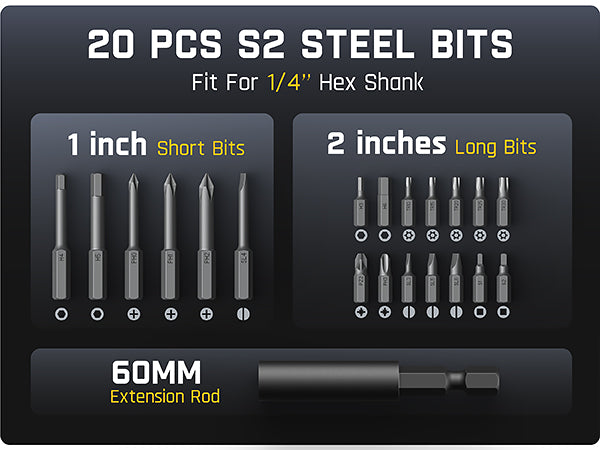 Fanttik L2 Pro 3.7V Electric Screwdriver, Cordless Screwdriver, 20 Bits, 1/4‘’Hex Chuck, Max 6N·m Torque, Digital Screen, Variable Speed, 2000mAh Rechargeable Battery, Tech Tool for DIY Eenthusiasts