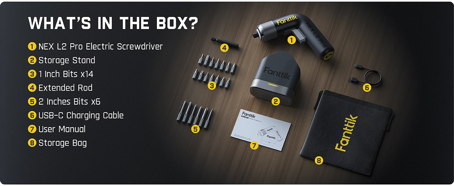 Fanttik L2 Pro 3.7V Electric Screwdriver, Cordless Screwdriver, 20 Bits, 1/4‘’Hex Chuck, Max 6N·m Torque, Digital Screen, Variable Speed, 2000mAh Rechargeable Battery, Tech Tool for DIY Eenthusiasts
