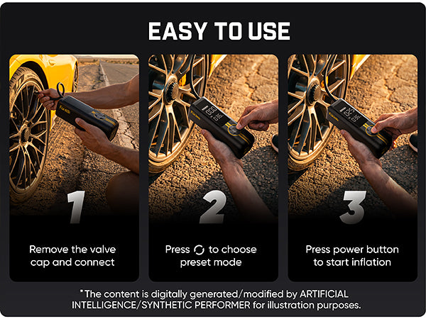 Three-panel instructional graphic showing how to use a fanttik X8 Apex tire inflator. Step 1 shows the gauge connected to a car wheel valve cap.