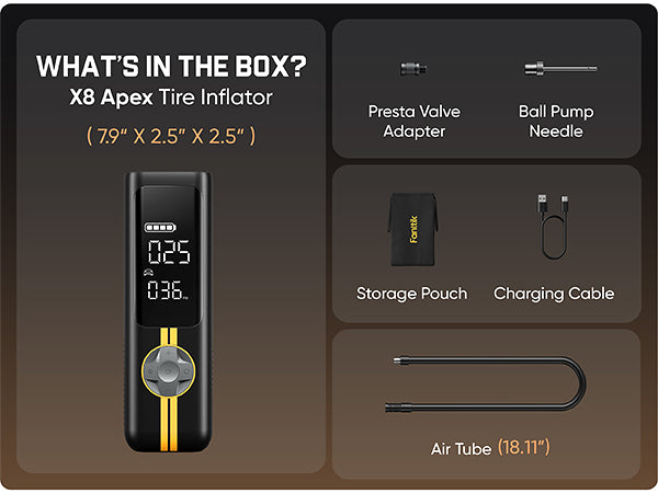 Packing list for Fanttik X8 APEX Tire Inflator