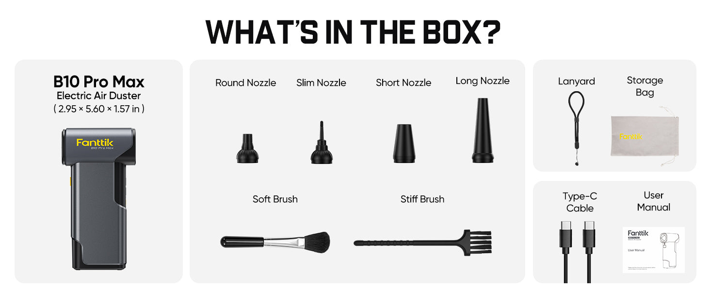 Fanttik B10 Pro Max Electric Air Duster, 130000RPM Brushless Motor, Compressed Air Duster, 6 Gears Adjustable, 28.8Wh Rechargeable Battery, Electric Duster for PC, Keyboard, Electronics and Workbench