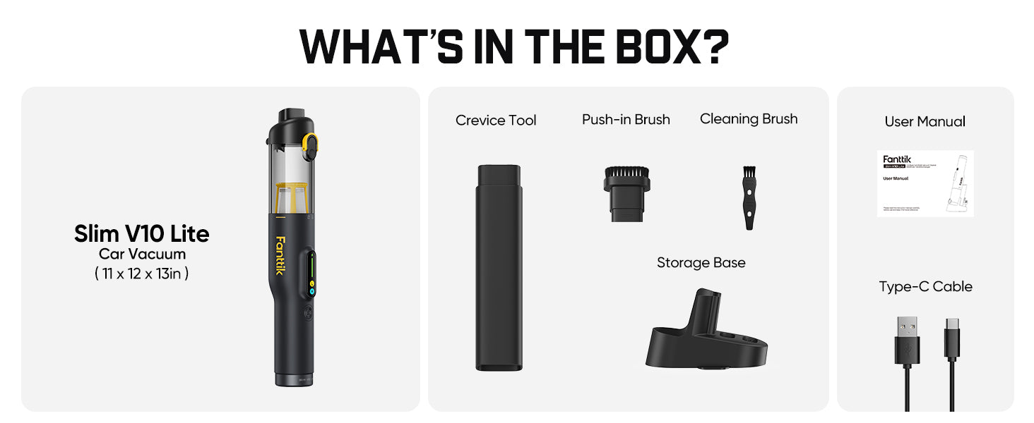 Fanttik Slim V10 Lite Cordless Handheld Vacuum, 0.98lb Lightweight with All-in-One Base Design, 12000Pa Suction & Smart LED Light, Portable Mini Vacuum Cleaner for Kitchen Table, Sofa, Car