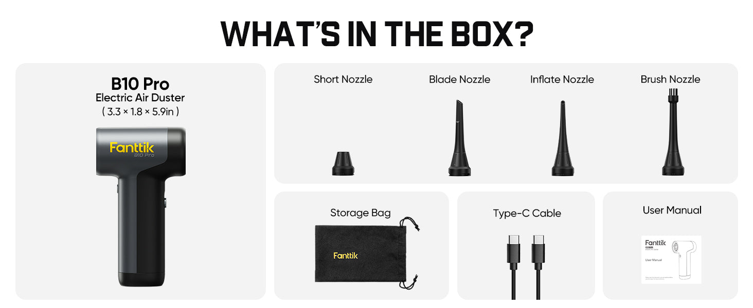 Fanttik B10 Pro Electric Air Duster, 110000RPM Brushless Motor, Compressed Air Duster, 3 Gears Adjustable, 17.76Wh Rechargeable Battery, Electric Duster for PC, Keyboard, Electronics and Workbench