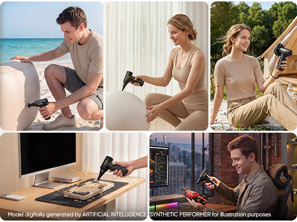 Collage of people using a B11 Mix Pro 2-in-1 Electric Air Duster in various settings
