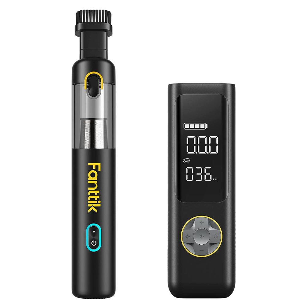 2X Faster 12V Cordless Fanttik X8 APEX Tire Inflator, portable Air Compressor and Fanttik V8 Mate Cordless Car Vacuum