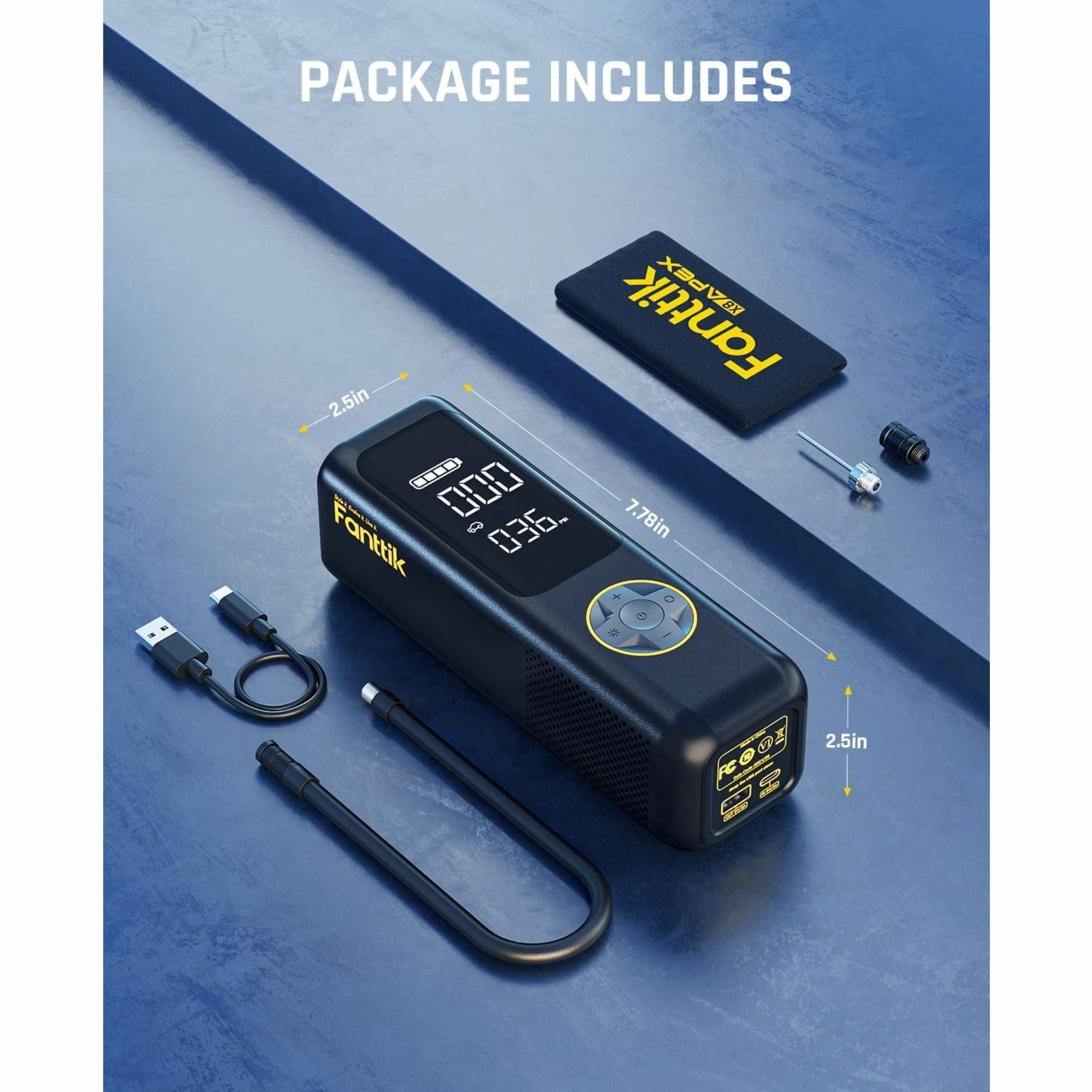 2X Faster 12V Cordless Fanttik X8 APEX Tire Inflator, portable Air Compressor