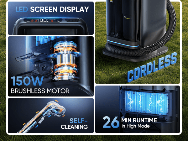 Fanttik Textra 11 Apex Cordless Carpet and Upholstery Cleaner with features highlighted on a grassy background