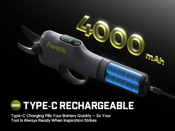 Fanttik Y10 Pro 7.2V Cordless Pruning Shears with Brushless Motor, LED Display, 4-Level Safety System, USB-C Fast Charging, SK5 Steel Blade for Branch Trimming