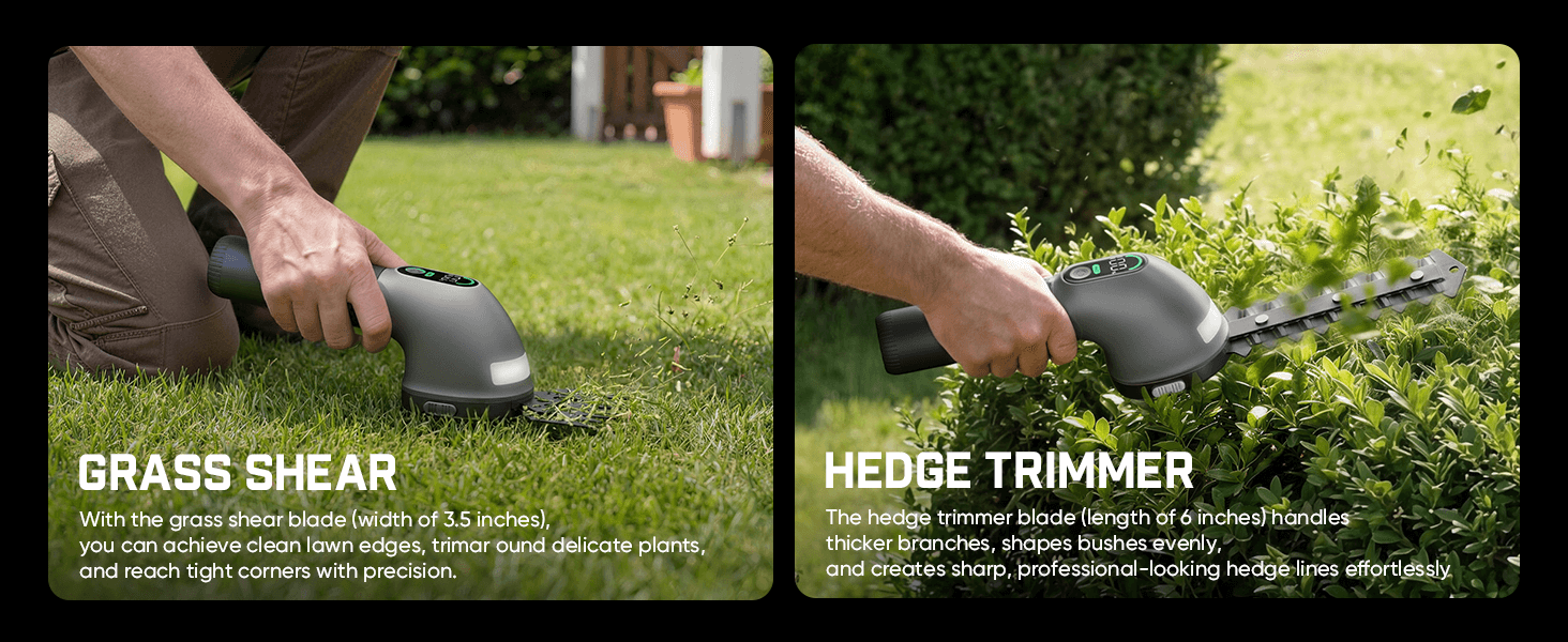 Fanttik Z10 Pro Cordless Hedge Trimmer, 6” Shurbbery Trimmer & 3.5” Grass Shear, Dual-Mode with Battery Display, Type-C Fast Charge, Two Blades for Yard, Garden, Lawn Care