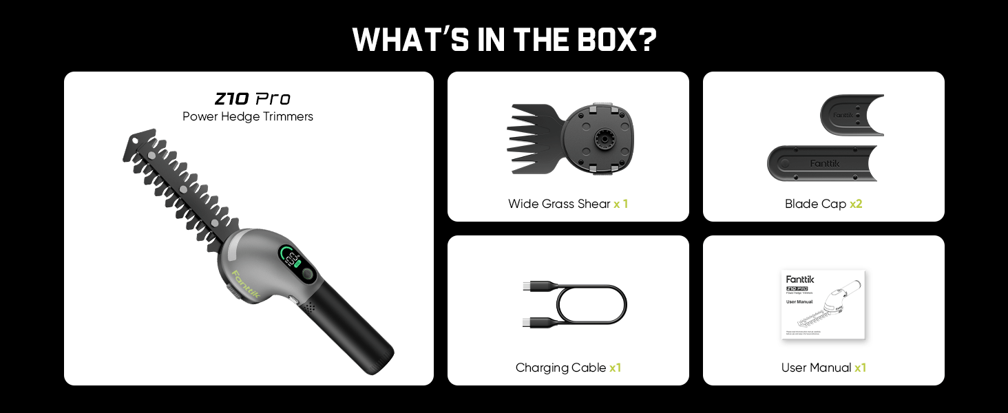 Fanttik Z10 Pro Cordless Hedge Trimmer, 6” Shurbbery Trimmer & 3.5” Grass Shear, Dual-Mode with Battery Display, Type-C Fast Charge, Two Blades for Yard, Garden, Lawn Care