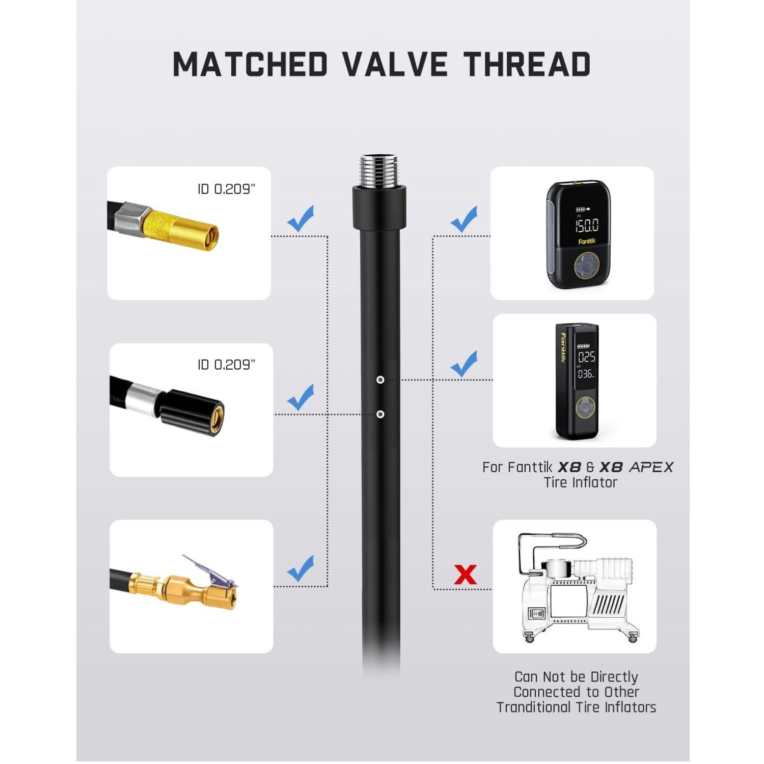 Can be specially connected to Fanttik X8 & X8 APEX tire inflator directly