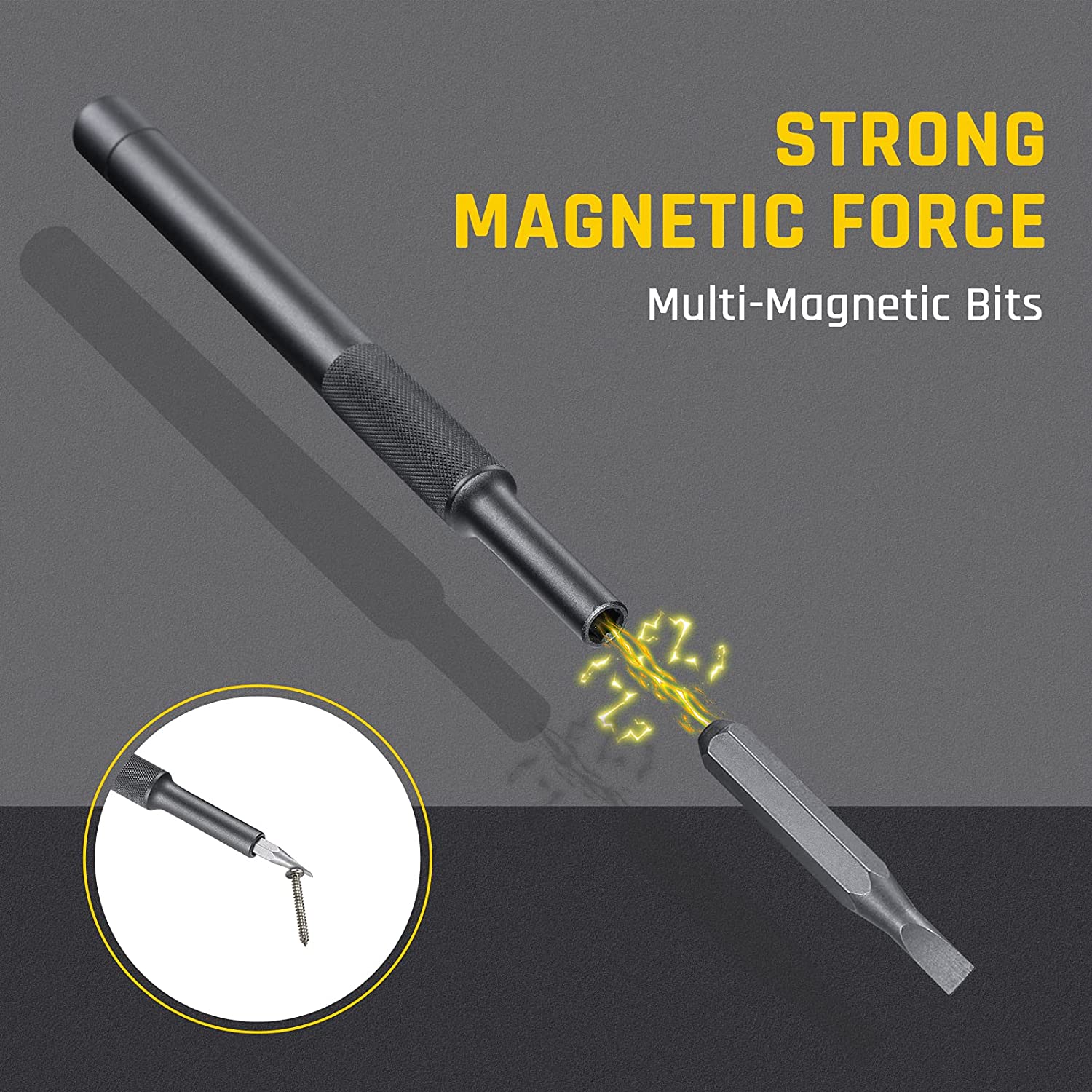  The head of the screwdriver shaft has also a built-in strong magnet, which makes it easy to install the bit, the magnetic screwdriver bits can easily suck up small screws.