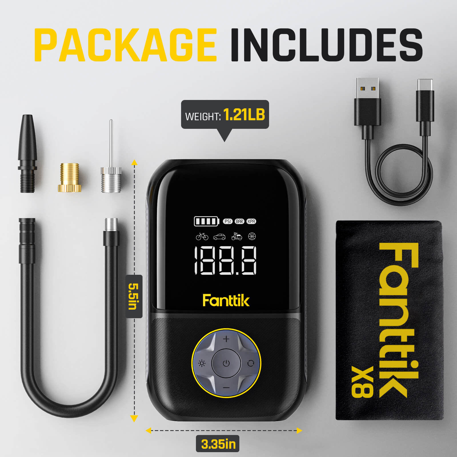 Fanttik X8 Portable Tire Inflator, Ultra-Lightweight for Motorcycle tire, Cordless Air Compressor Pump